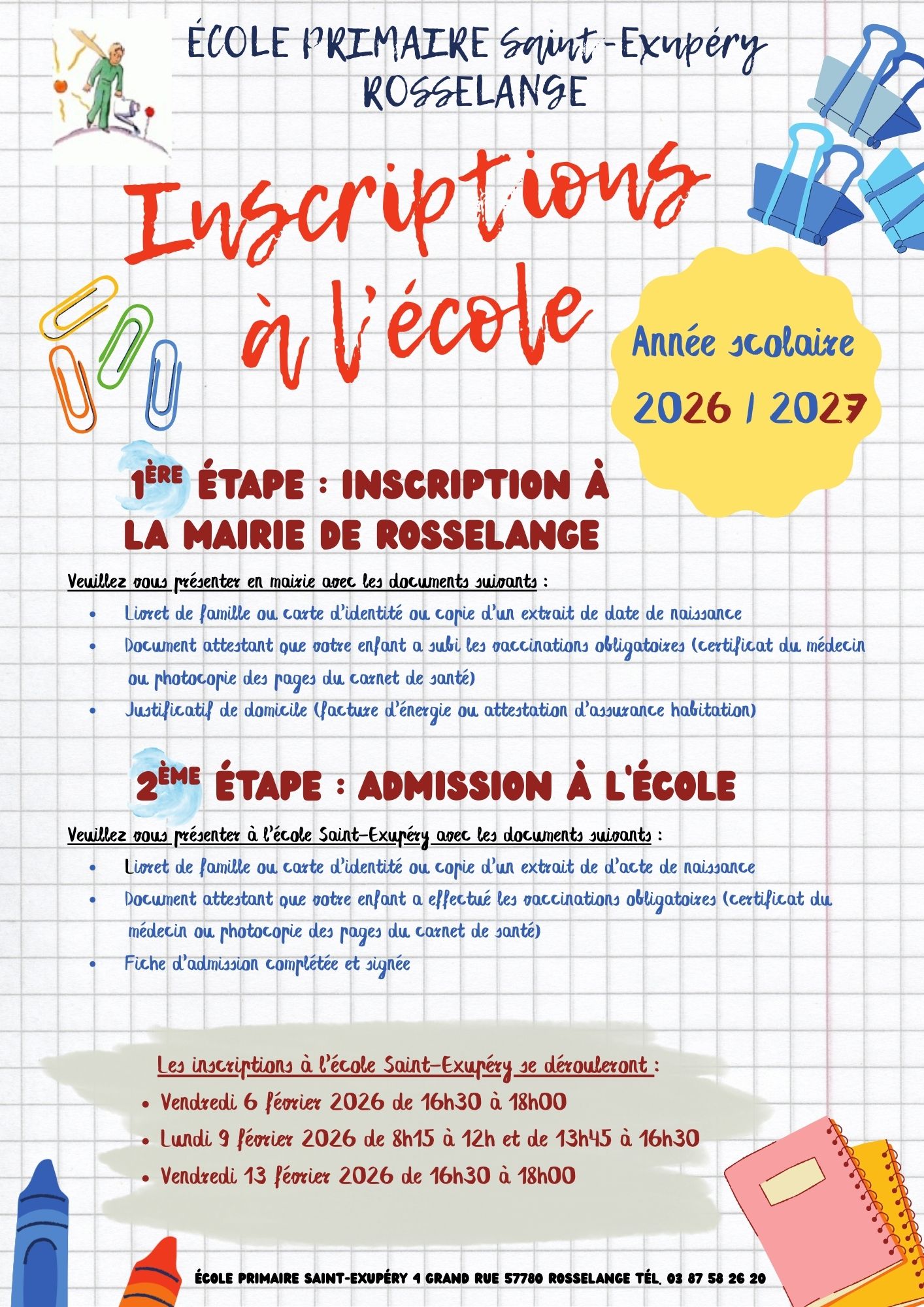 INSCRIPTIONS ECOLE 2026-2027